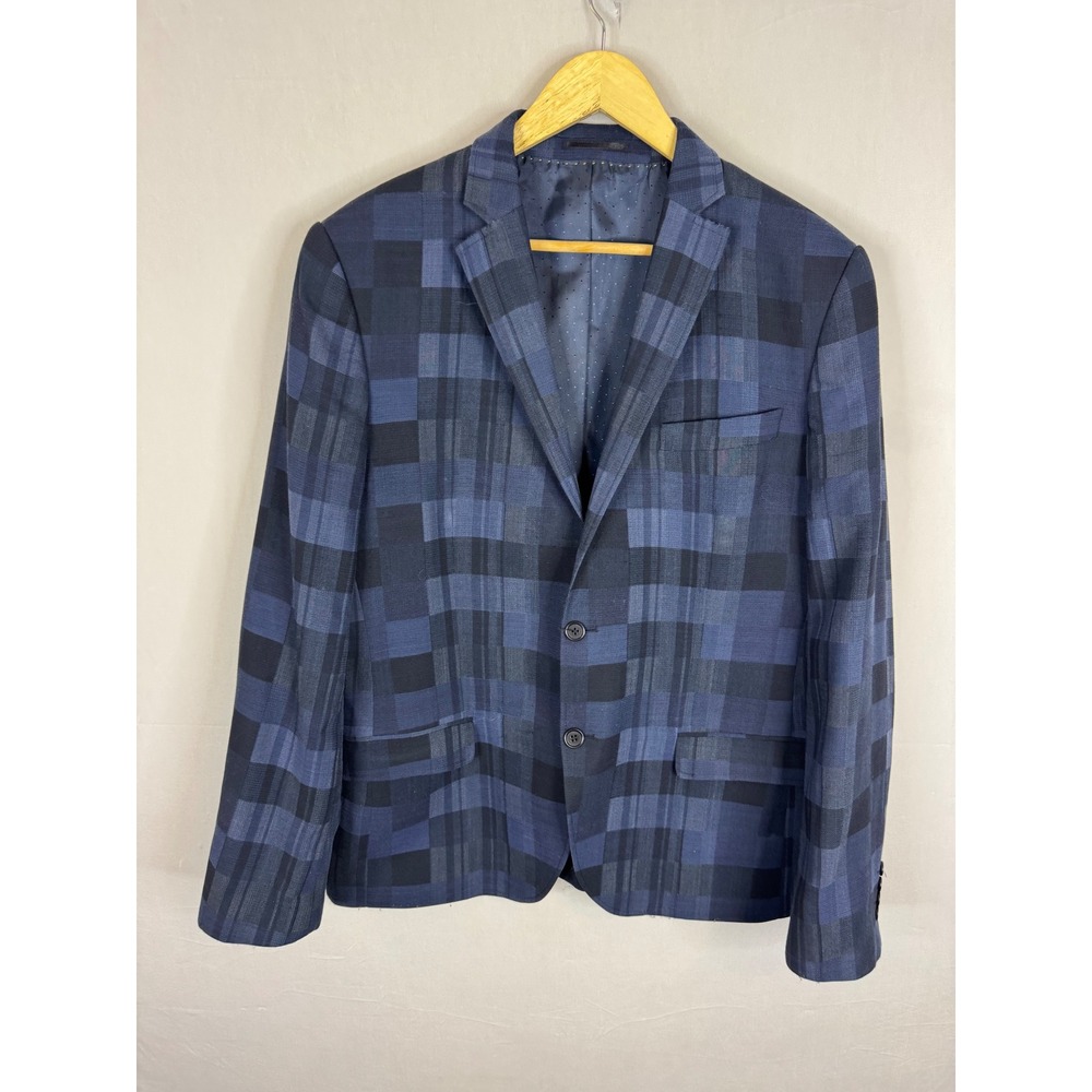 Le 31 Marzotto Wool Blend Blue Black Plaid Blazer Sport Coat 44R CA01241